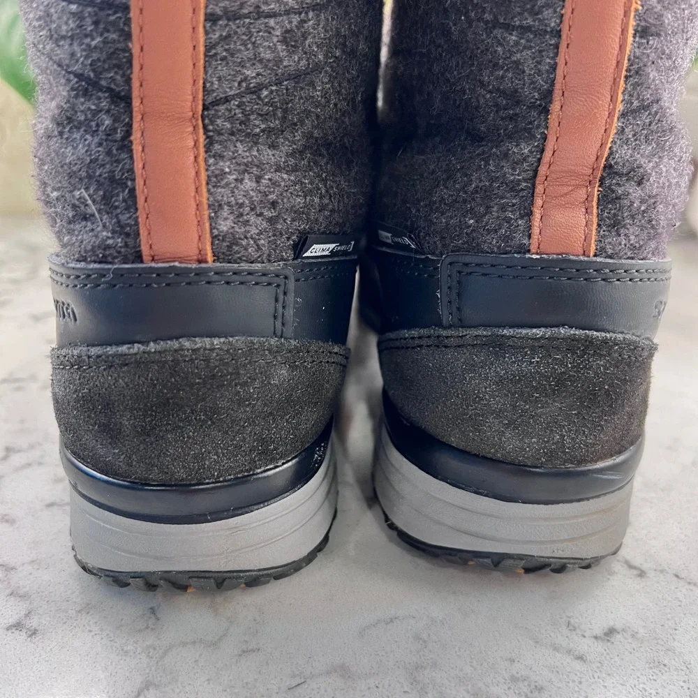 Salomon Hime Winter Boots Womens 8 Grey Black Felt Knit Cuff 361707